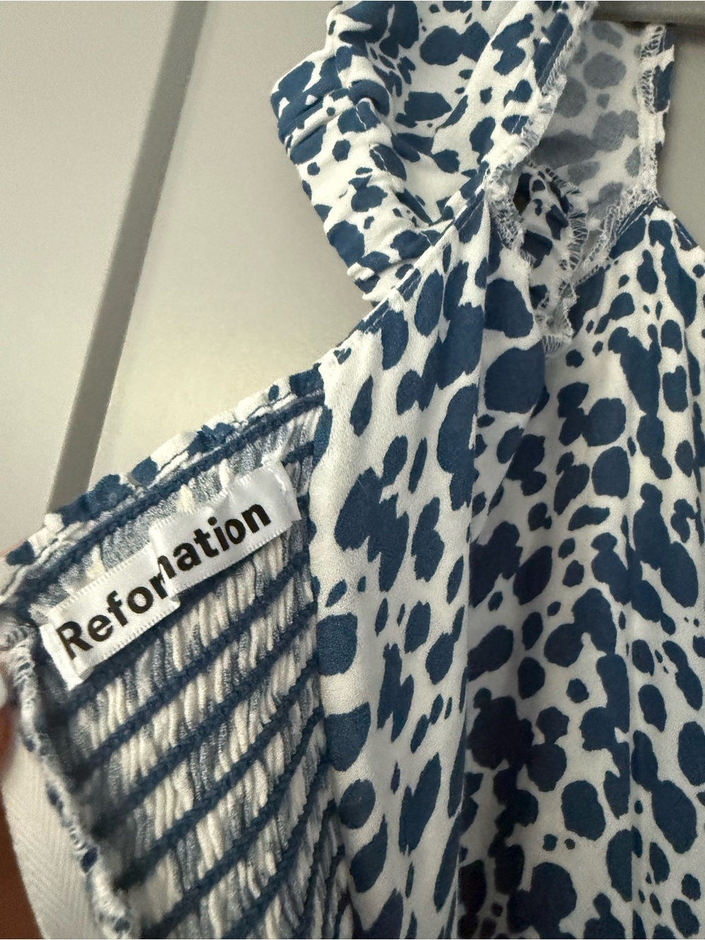 Reformation Sienne Blue and White Puff Sleeve Midi Dress Sz 4 - Picture 9 of 12